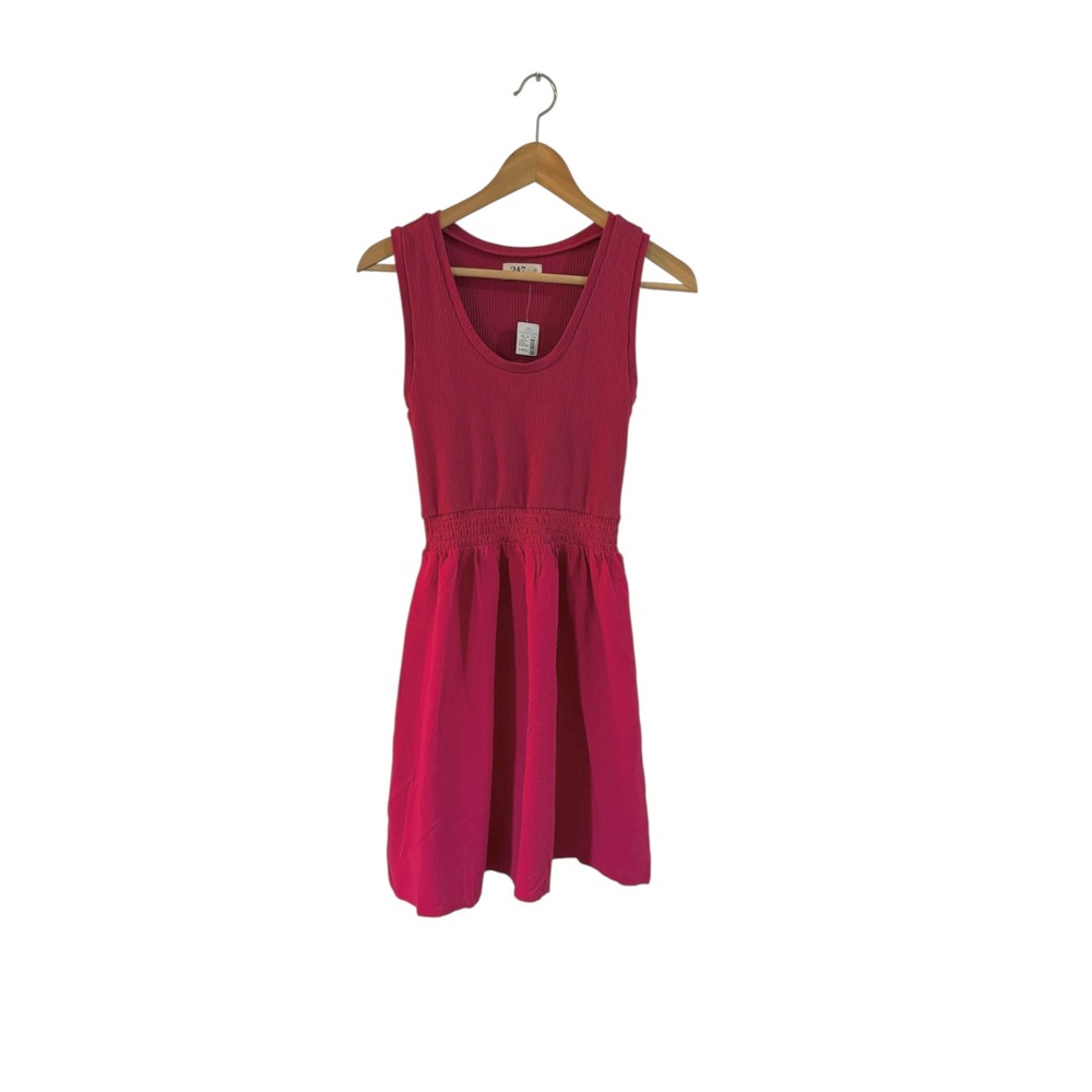 24/7 by maurices Ribbed Smocked Waist Skater‎ Dress Hot Pink XS